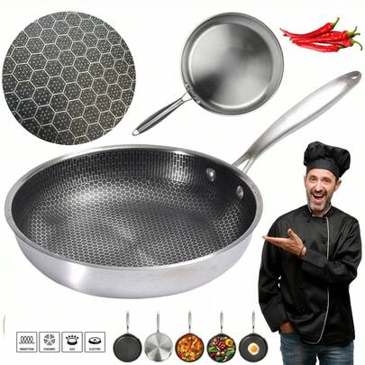 Non-Stick Stainless Steel Honeycomb Pan Hexagon Frying Skillet Induction Cookware 20,22,24,26,28,30cm, Frying And Stewing, Suitable For All Cookers, Frying Pans, Kitchen Tools, Induction Ceramic Stoves And Oven Pans. Wok.