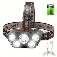 USB Rechargeable Headlamp With 5 LEDs & 4 Modes, Hands-Free Light For Outdoor Camping, Night Fishing, Hiking, Hunting, And Emergency Use - Ideal Gift For Dad And Boyfriend - 5LED headlights+USB data cable - 查看 7