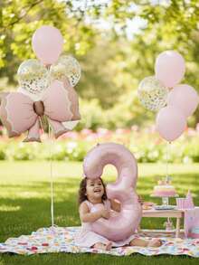 2pcs/Set 40-Inch Pink Number 0-9 Birthday Party Decorative Balloons, Huge Pink Matte Bow Shaped Foil Balloons, Suitable For Princess Style, Pink Theme, Anniversary, Baby Shower Birthday Party Decorations - Multicolor - View 5