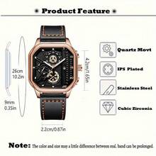 1pc Men's Casual Sports Square Numeric Scale Calendar Dial Classic Quartz Wristwatch (1pc/Set), Watch Box Not Included - Black - View 4