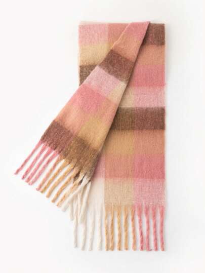 1pc Plaid Casual Polyester Scarf, Winter