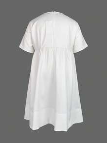 Summer Fall Curvy Dresses For Women 2025 New Sunflower Print Plus Size Loose V-Neck Short Sleeves Pleated Applique Midi Dress Vacation Outfits Woman - 白色 - 查看 5