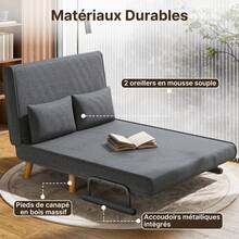 Asofer 2-Seater Sofa Bed With Bed Function, Armchair With Bed Function With Adjustable Backrest And 2 Pillows, Armchair With Sleep Function For Small Apartment - 深灰色 - 查看 6