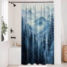 Blue Forest Small Shower Curtain Stand Up Stall Shower Curtains Rv Narrow Nature Rustic Woodland Pine Tree Bathroom Decor, Waterproof Cloth Fabric With Hooks 48''W X 72''L{"Color_name":"Blue","Size_name":"48\"Wx72\"L(Packof1)"} - 多色1 - 查看 4