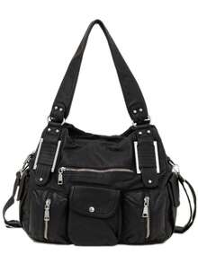 Spacious Women's Vintage Faux Leather Tote Bag - Chic Y2K-Inspired Multi-Pocket Crossbody With Detachable Strap, Zip Closure, Solid Color, Fashionable Shoulder Purse For Everyday Use, Bohemia Style Bag For Women, 2000s Fashion Style Bag For Women, Street & Japanese Bag For Women, New Arrival Tote Bags For Woman