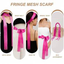 Y2K Sequined Colorful Skinny Scarf For Women – Lightweight Rave Neck Scarf, Festival Head Wrap Or Belt Accessory{"Color_name":"Pink"} - 多色1 - 查看 4
