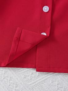 2pcs Baby Girls' Fashion Doll Collar Button Cardigan And Casual Retro Cherry Print Loose Wide-Leg Jeans Pants Set, Spring/Summer - Dark Wash - View 7