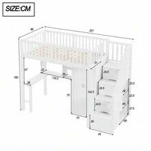 Loft Bed With Integrated Wardrobe, Desk, And Shelves: 90x200 Cm Multifunctional Wooden Bed Frame With Storage Stairs, Space-Saving Design, White - White + Solid Wood + 90cm*200cm-4 - View 7
