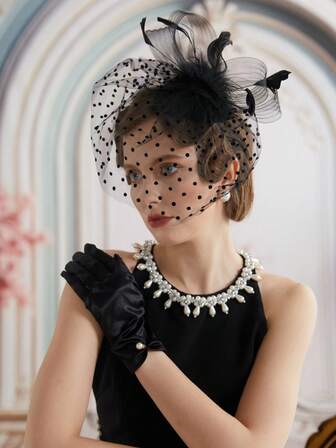 Fascinator Hat For Women 50s & 60s Flower Mesh Ribbon Feather Headband With Clip, Elegant Tea Party, Kentucky Derby, Or Wedding Headwear, Special Occasion Hat | Vintage Style Hat | Feather Trimmed Hat, Hair Accessories, Tiny Hats