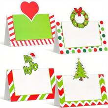 20PCS Christmas Party Decoration Seat Cards, Christmas Hats, Christmas Trees, Christmas Wreaths, Christmas Hearts, Christmas Elf Theme Elements, Party Decorations Can Be Folded As Cards, Suitable For Christmas Party Desktop Decorations