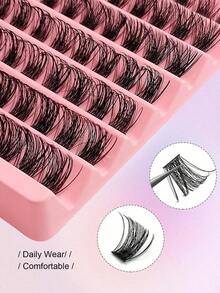 150Pcs D Curl Eyelash Clusters Wispy Voluminous And Lightweight Individual Lashes, Natural Look Lashes Fluffy Cluster Lashes DIY Eyelash Extension Women's Eye Makeup, Beginner Friendly, Reusable Lash Clusters, Eyelash Clusters, Individual Eyelashes, Lashes, Fake Lashes - 黑色 12 - 查看 5