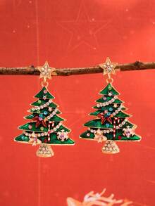 1 Pair Christmas Rhinestone Christmas Tree & Star Earrings, Women's Christmas Gift Jewelry - Christmas Tree Earrings - View 3