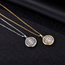 复古两款小号圣本笃勋章祈祷项链，完美的宗教圣餐礼物拉丁铭文圣徒和十字架珠宝，适合男女基督教冥想狂欢节全年日常精神静修配饰 - 彩色 - 查看 1