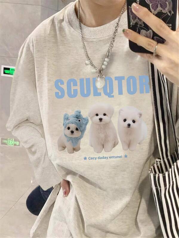 Domestic Shipping. New For Fall. White Printed Long-Sleeved T-Shirt For Women. Y2K Top. Korean Style. Casual. Oversized. Korean-Style Top.