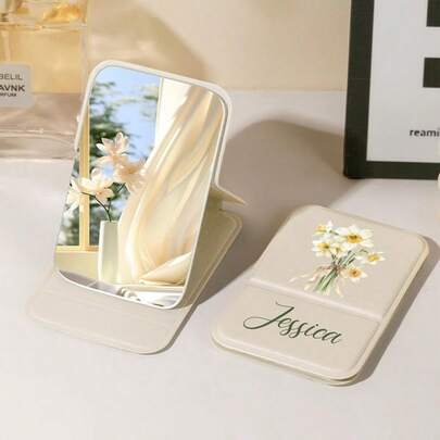 Customizable Square Makeup Mirror, Personalized Pocket Mirror With Name And Logo, Bridesmaid Gift, Foldable Makeup Mirror, Travel Makeup Mirror