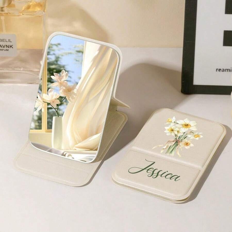 Customizable Square Makeup Mirror, Personalized Pocket Mirror With Name And Logo, Bridesmaid Gift, Foldable Makeup Mirror, Travel Makeup Mirror - Multicolor - View 1