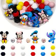 34/49pcs 3D Mickey, Stitch, Silicone Beads, Vibrant Colors, Flexible, Suitable For Crafts, Keychains, Pen Accessories, Christmas, Halloween, Autumn Home Decor