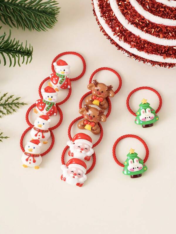 10pcs/Pack Colorful Christmas Hair Scrunchies For Girls, Cute Baby Hair Ties, Hair Accessories