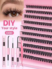 200 Stück/600 Stück DIY Wimpernverlängerungs-Set mit einzelnen Wimpern-Clustern, D-Krümmung, Wimpern-Cluster mit Wimpern-Kleber, Wimpern-Entferner und Versiegelung sowie Wimpern-Applikator-Pinsel für die Selbstanwendung zu Hause, Wimpern-Cluster-Set, Wimpern, Wimpern, Künstliche Wimpern