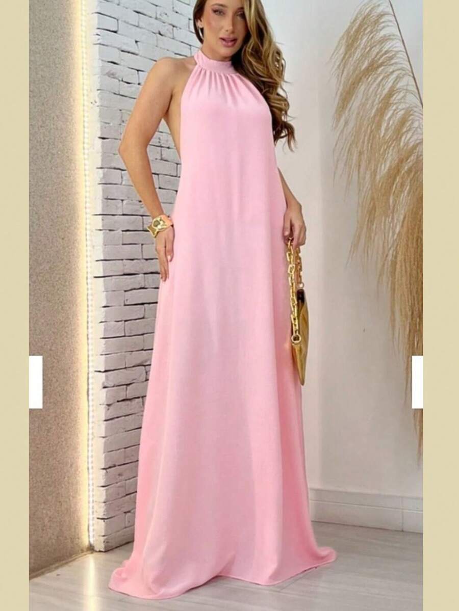 Women's Long Backless Simple Beach Dress None Fabric Backless / Backless Ruffled 019 Wedding Evening Beach Home Office Formal & Evening Travel Daily Birthday Party Summer - 淺粉色 - 查看 1