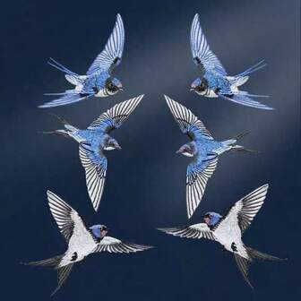 1 Pair Blue Swallow Embroidered Patch, Symmetrical Design, Clothing Iron-On Patch For Repairing Holes