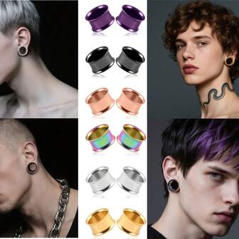 2PCS Round Punk Ear Gauges 316 Stainless Steel Tunnels Plugs Expander Stretchers Piercing Men Body Jewelry Daily Men Earrings