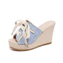Leopard Print Suede Elegant Platform Wedge Sandals For Women, Ankle Strap, Versatile For All Seasons, Distinctive Round Toe Design, Fashionable Chunky Heel Slip-On Mules - Baby Blue - View 13