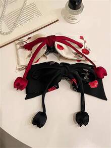 Ellevyn 1个/2个复古优雅新款中国风布艺玫瑰花印花蝴蝶结发夹，郁金香花苞马尾辫，半扎发造型装饰发饰，适合约会、海滩度假、连衣裙、日常出行，波西米亚风优雅复古时尚爪夹夏季 - 彩色 - 查看 11