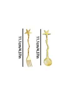 2pcs/Set Golden And Silver Star Spoon, Perfect For Beach Weddings & Party Dessert Utensils - Elegant Coffee Spoons, Tea Spoons
