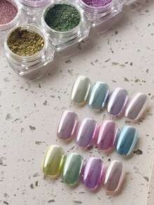 12pcs/Set Mirror Shiny Effect Nail Powder, 3D Holographic Rainbow Nail Design, Pearlescent Powder, DIY Nail Art - 彩色 - 查看 2