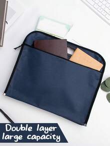 1pc Durable Zipper Document Bag, Large Capacity Conference Bag, Double Layer Multi-Functional Document Organizer, File Folder, Business Meeting Zipper Document Bag