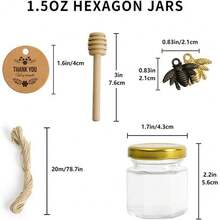 1.5oz  Mini Glass Hexagon Canning Jars With Gold Lid, Bee Charms Honeybee Pendant, Honey Dipper Sticks, Jute Tag String, Thank You Gift Tags, Baby Shower Party Wedding Favors - 無色 - 查看 3