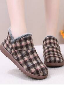 女式冬季毛绒内衬保暖舒适软底一脚蹬休闲保暖靴 - 咖啡棕 - 查看 12