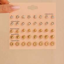 20 de perechi de cercei simpli și la modă pentru femei, cu perle artificiale în formă de inimă, cărămizi de zirconiu în formă de floare, care înfrumusețează temperamentul, accesorii pentru urechi cu design versatil și de nișă, potrivite pentru cadouri zilnice de sărbători (cadouri de înaltă calitate pentru mame, prietene și iubite) - Multicolor - Vizualizare 7