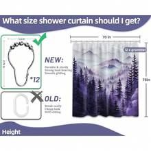 Mountain Shower Curtain Forest Nature Shower Curtains For Bathroom, Rustic Woodland Pine Tree Landscape Bathtub Curtain Men Bath Decor, Waterproof Fabric With Hooks (Purple,70''W X 78''L){"Color_name":"Purple","Size_name":"70\"Wx78\"L(Packof1)"} - 多色4 - 查看 5