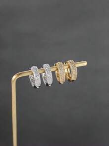 1对时尚3D锆石耳环，情侣饰品，适合派对和宴会佩戴 - 彩色 - 查看 2