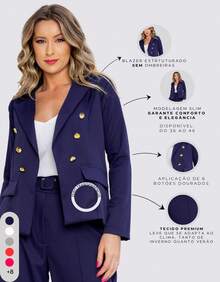 Women Blazers - Navy Blue - View 8