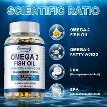 Cápsulas de aceite de pescado Omega 3 de 6330 mg, potencia triple: contienen EPA y DHA para favorecer la salud del corazón, el cerebro, los ojos y el sistema inmunitario (120 unidades) - 120 cápsulas - Ver 3