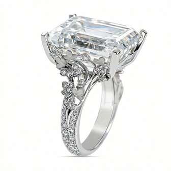 Luxury Princess Cut Cubic Zirconia White Gold Plated Hollow Flower Design Elegant Engagement Ring For Women