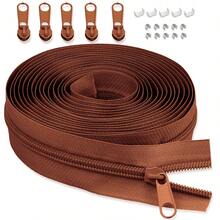 19 rolos / 6 rolos de cores #5/#3 zíper de bobina de nylon por jarda, 4 jardas de comprimento em bobina de nylon contínua com controles deslizantes de zíper, puxador de zíper e travas de zíper para costura de estofados - Série Brown - Ver 6