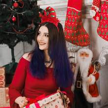 Three Pieces Christmas Fairy Costume Set (Including Headband, Leg Part And Socks) - Festive Red And Green Striped Fairy Ears, Green Sweater And Bow Tie - Suitable For Christmas And New Year Parties, Cute Style, Suitable As Accessories For Christmas Role-Playing Outfits - Multicolor - View 2