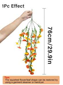 10/6/4/1 pieza Flores colgantes artificiales para exteriores, mezcla de seda de color, campanilla de la mañana naranja y amarilla, adecuada para bodas, hogar, oficina, decoración de jardín, flores artificiales con hojas de eucalipto, plantas colgantes realistas resistentes a los rayos UV, adecuadas para decoración de otoño, decoración de Acción de Gracias, arco de boda, pared, jardín, dormitorio, exterior, oficina, decoración de fiesta