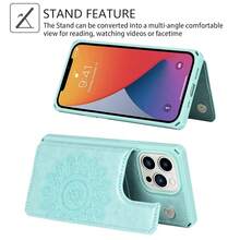 For IPhone 13 Pro Max Phone Case With Card Holder, Case Wallet With Credit Card Holders For IPhone13ProMax,Embossed PU Leather Card Slots Cases [Kickstand] Shockproof Cover For Women Men-Green{"Color_name":"C-Green"} - 多色11 - 查看 7