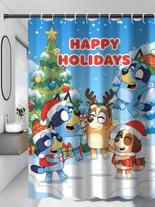 [Christmas Bluey Bathroom Curtain Shower Set] 1/3/4 Pcs Christmas Solid Color Santa Hat Bluey Family And Friends Holiday Pattern Printed Shower Curtain Set, Modern Design, Suitable For All Seasons, Waterproof Polyester Hooks And Lining, Flannel Material, Soft Surface, Bathroom Anti-Slip Mat, Bathroom Set Includes U-Shaped Mat, Toilet Mat, Anti-Slip Bathroom Mat And Bathroom Accessories, Home Decor, Holiday Decor, Christmas Gift, Daily Decor, Gift]