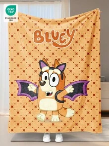 Bluey 万圣节法兰绒毯 - 房间装饰的最佳选择，超级柔软、轻盈，卡通印花，蝙蝠图案，非常适合居家、日常使用、生日礼物（送给朋友、家人或自己），舒适保暖，柔软易打理，可爱风格，流苏毯，卡通主题图案，房间装饰 - 彩色 - 查看 2