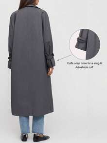 Womens Long Trench Coat Oversized Double Breasted Lapel Elegant Casual Chic Fall Outerwear - 深灰色 - 查看 3