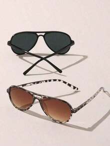 2/3pcs Women Aviator Frame Classic Ins Style Shades Basics Elegant Living Ins Style Casual Popular Design Fashion Glasses Combination For Street Snap,Weekend Outfit,Musical Festival,Vacay Vibes,Outdoor Casual Activities,Driving,Fishing Decoration - 彩色 - 查看 4