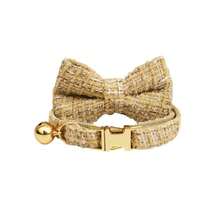 2件套新款热销编织猫项圈和领结套装，带铃铛、可调节金属扣、柔软舒适的双层织带，适合猫咪和小型犬，圣诞节和新年宠物配饰，优雅奢华的宠物礼物 - 寶藍色 - 查看 6