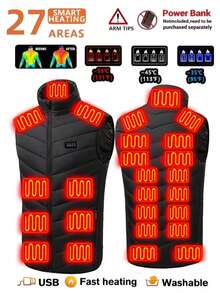 Unisex Intelligent Heated Vest, 27 Heating Zones, 3 Temperature Settings, Lightweight Sleeveless Jacket, Suitable For Running, Training, Hiking, Cycling And Daily Winter Wear (Battery Pack Not Included)