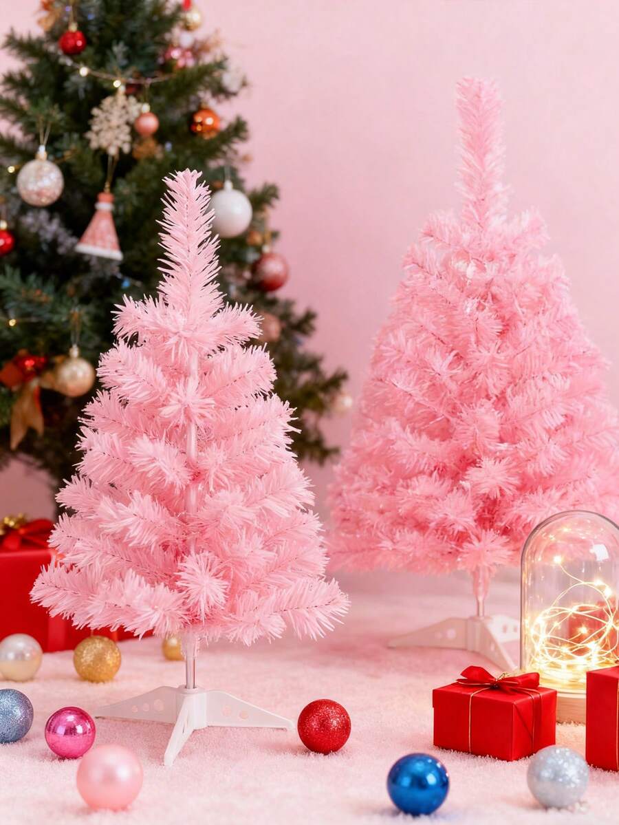 1Pc Pink Artificial Christmas Tree,Easy Assembly Artificial Holiday Xmas Tree With Sturdy Metal Stand,Quick Assembly Folding System, Xmas Tree For Christmas Parties Decoration Home, Office, Shop Decoration, New Year Decoration - Pink - View 1